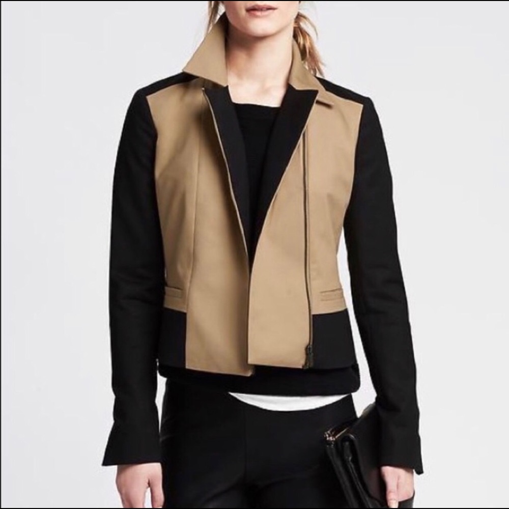Banana Republic black and tan Moto style jacket